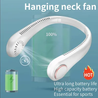 New Leaveless Neck Hanging Fan USB Silent Lazy Charging Neck Hanging Long Endurance Mini Outdoor Sports Neck Hanging Fan Gift