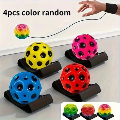 Mini Wrist Bounce Ball with Strap - Durable Elastic Sports Ball for Indoor/Outdoor, Moon-Themed Design, Enhances Reaction
