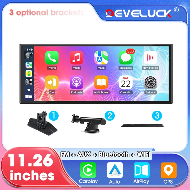 Develuck Universelles Autoradio mit 11,26'' Bildschirm, Multimedia, Wi-Fi Videoplayer, Drahtloses CarPlay-Bildschirm für Apple Android Auto FM AUX​ Image