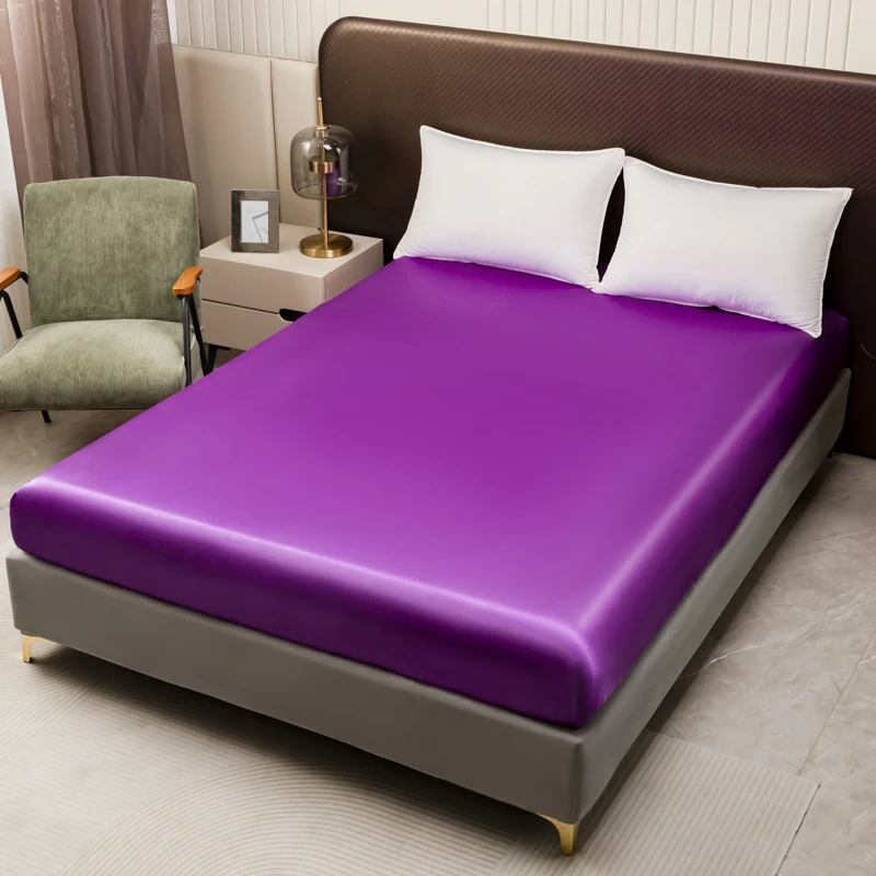 Europäische und amerikanische Größen, Satin-Spannbettlaken, glattes, hautfreundliches Bettlaken mit elastischem Band, King-Size-Rayon, komplettes Bettlaken 180 x 200 Image