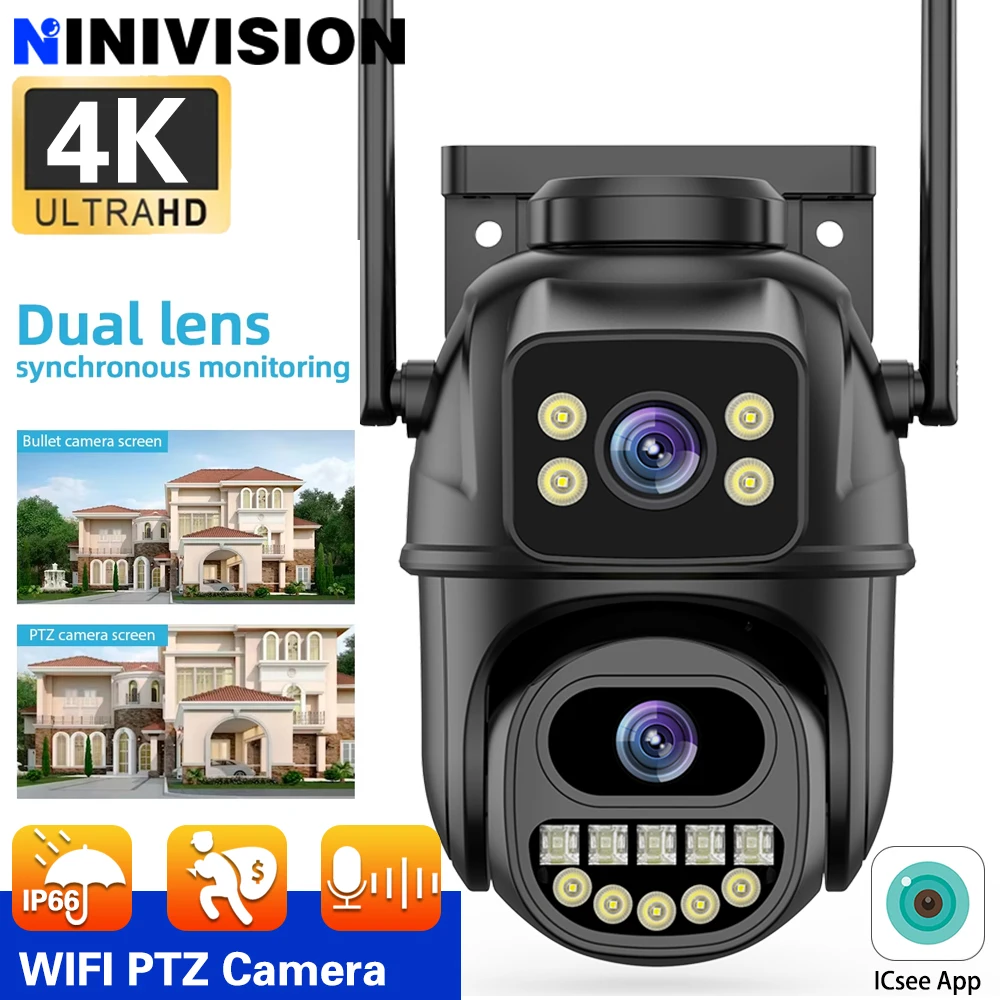 8MP 4K ICSee Dual Lens Outdoor CCTV Full HD PTZ IP Farbe Nachtsicht Netzwerk Smart Wireless WiFi Home Security Xmeye Kamera Image