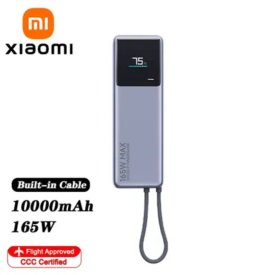 XIAOMI 165 W Power Bank 10000 mAh,Built‑in USB‑C Cable, Color Smart Display, Dual‑Port Fast Charge for iphone 16 15 14 Pro Max