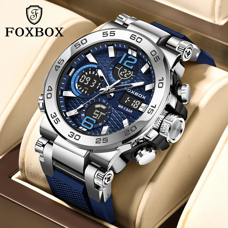 FOXBOX Top Marke Sport Uhr Für Mann Quarz Digitale Militär Armbanduhr 50 m Wasserdicht Leucht Mann Uhr Reloj Hombre 2024 neue Image