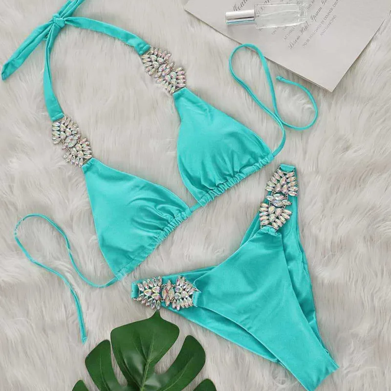 Glänzender sexy Bikini-Badeanzug mit Strasssteinen, Damen-Bademode, weiblich, Push-Up-Bikini, Strand-Badebekleidung, Badeanzüge, Pool-Badende 2026 Image