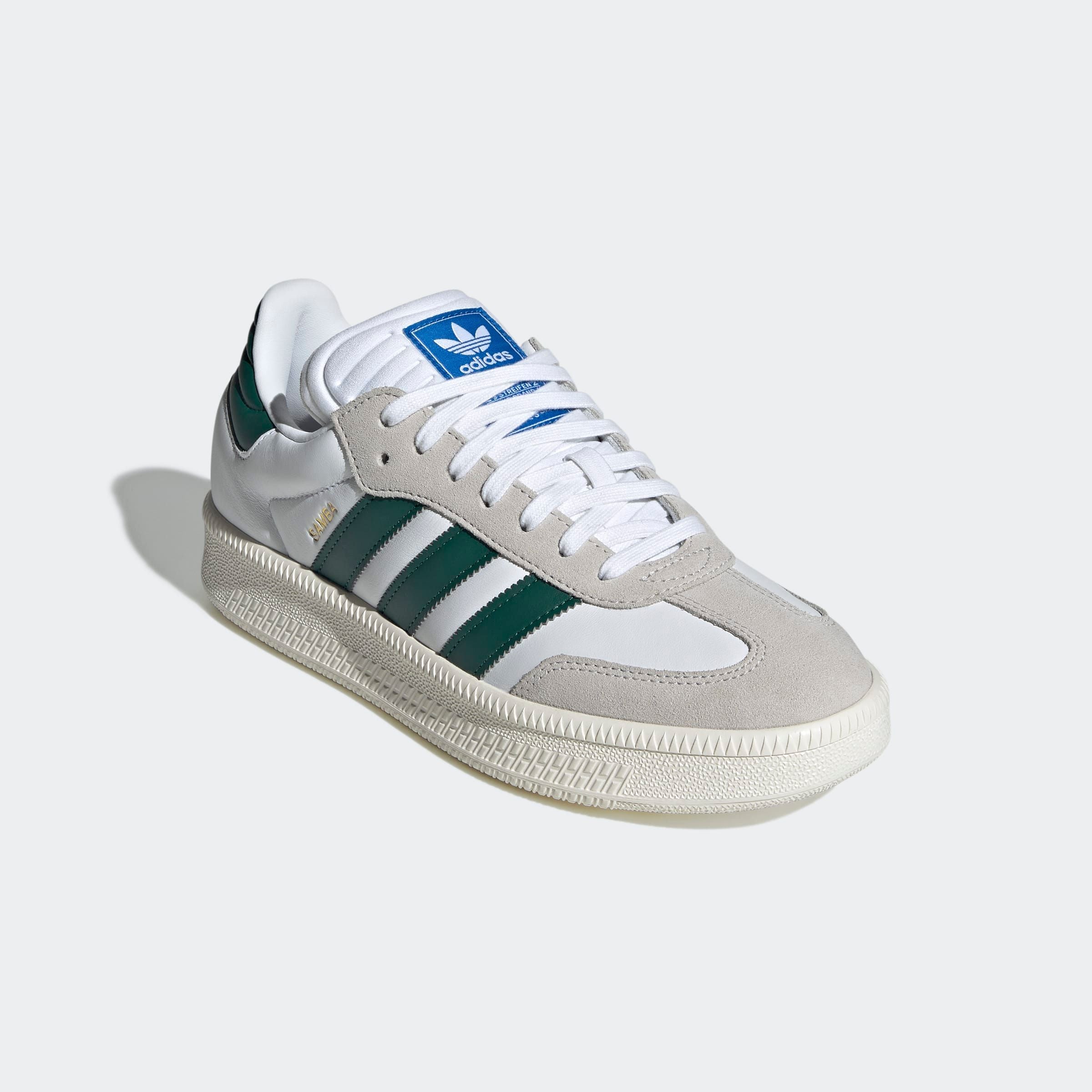 Sneaker ADIDAS ORIGINALS "SAMBA XLG", Damen, Gr. 40, weiß (cloud weiß, collegiate grün, sanftes weiß), Leder, Schuhe Sneaker, mit erhöhter Sohle und gepolsterter Zunge