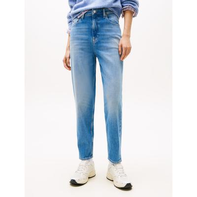 Tapered-fit-Jeans TOMMY JEANS "MOM JEAN UH TPR DI5133", Damen, Gr. 31, Länge 30, blau (denim medium), Denim/Jeans, Obermaterial: 98% Baumwolle, 2% Elasthan, unifarben, casual, straight fit, Jeans Image