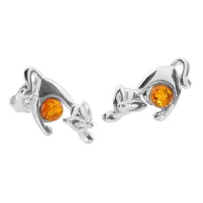 Paar Ohrstecker OSTSEE-SCHMUCK "Ostsee-Schmuck Ohrstecker Katze Ohrstecker Katze", weiß, Ohrringe, Damen, 16 x 12mm, Silber 925 (Sterlingsilber) Image