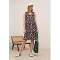 Jerseykleid CECIL, Damen, Gr. XXL (46), N-Gr, rot (mulberry rot), Jersey, Obermaterial: 95% Viskose, 5% Elasthan, bedruckt, casual, bequem knielang, V-Ausschnitt, ohne Ärmel, Kleider, Sommerkleid mit Raffung an den Schultern und grafischem Muster