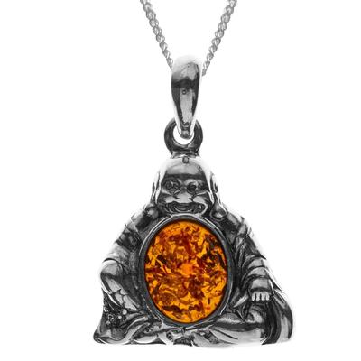 Kette mit Anhänger OSTSEE-SCHMUCK "Ostsee-Schmuck Kette mit Anhänger Buddha" Gr. 42, silber (silberfarben), Halsketten, Damen, 42cm, Silber 925 (Sterlingsilber), L: 40cm Image