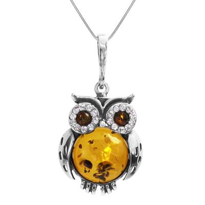Kette mit Anhänger OSTSEE-SCHMUCK "Ostsee-Schmuck Kette mit Anhänger Eule Kette mit Anhänger Eule" Gr. 42, silber (silberfarben), Halsketten, Damen, 42cm, Silber 925 (Sterlingsilber), L: 42cm Image