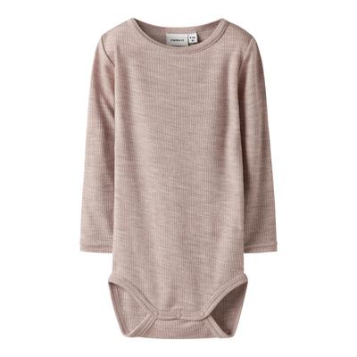 Langarmbody NAME IT "NBNWAX WOOL RIB LS BODY NOOS", Baby, Gr. 86, N-Gr, grau (shadow gray), Rippstrick, Obermaterial: 100% Wolle, unifarben, casual, Rundhals, Langarm, Bodies, aus reiner Merinowolle Image