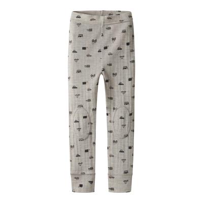 Leggings NAME IT "NMMWANG WOOL NEEDLE LONGJOHN NOOS", Kinder, Gr. 92, N-Gr, nacreous cloud aop:small cars, Strick, Obermaterial: 100% Wolle, bedruckt, casual, normal knöchellang, Hosen, aus reiner Merinowolle Image