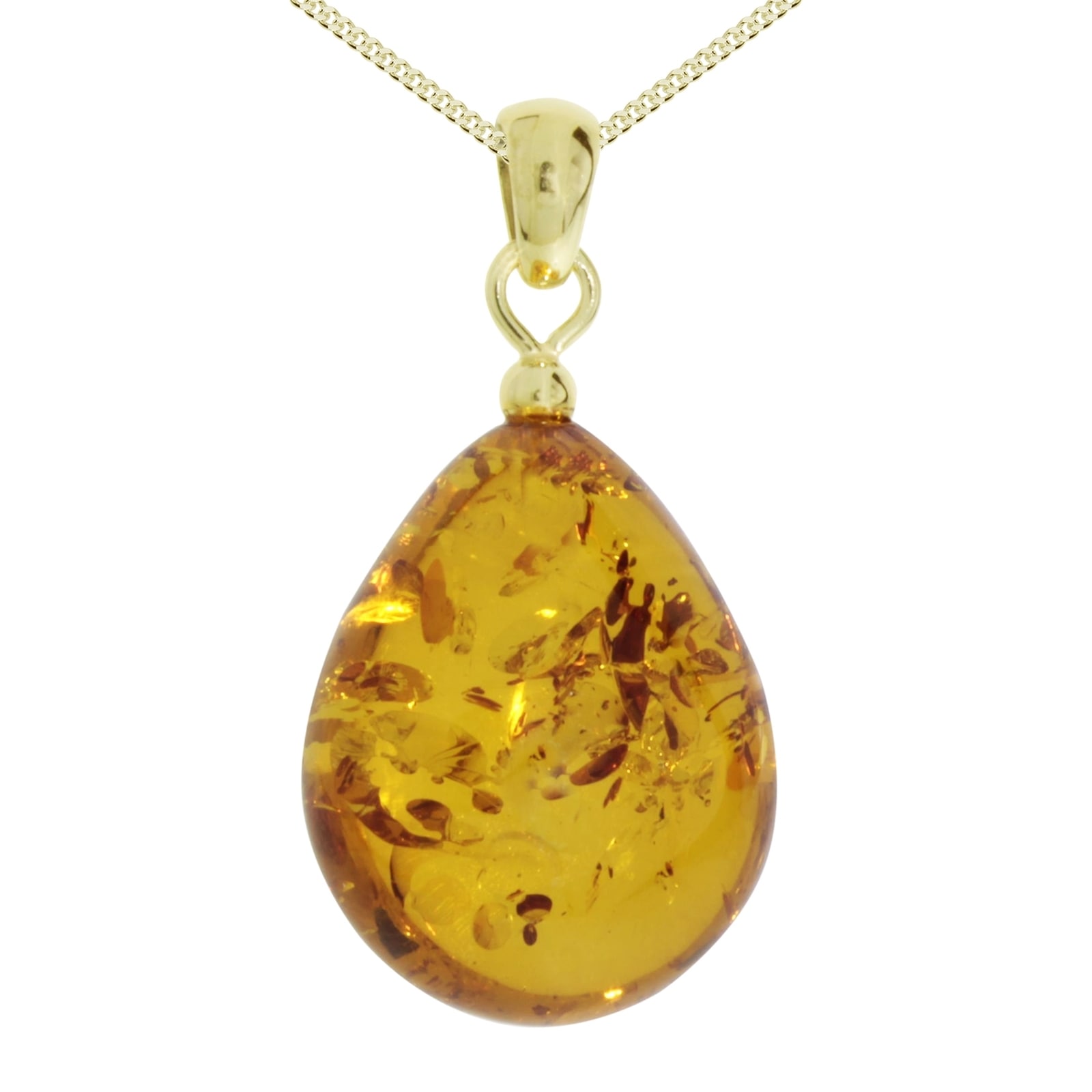 Kette mit Anhänger OSTSEE-SCHMUCK "Ostsee-Schmuck Kette mit Anhänger Tropfen ca. 22 mm lang" Gr. 42, gold, Halsketten, Damen, 42cm, Gelbgold 333, L: 42