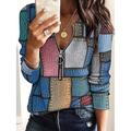 T-shirt femme à manches longues avec fermeture éclair quart style décontracté graphique géométrique col rond tops réguliers quotidien bleu printemps automne hiver