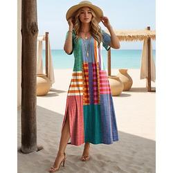 Femmes Robe maxi Robe T-Shirt Robe d'Été Robe fourreau Vacances Occasionnel Chaussures de plage Soirée Plage Coupe régulière Géométrique Rayure Manche Courte Col Rond Jaune Rose Claire Rouge Bleu Ét