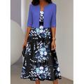 Femmes Robe Ensemble Robe Midi Vacances Fête Fleuri Imprimé Robe Midi Manche 3/4 Col ras du cou Quotidien Jaune Bleu Violet Printemps Automne Coupe régulière