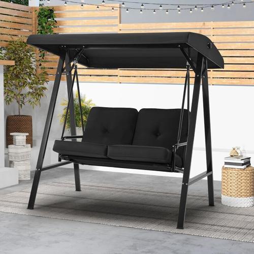 2 Sitzer Garten SchaukelstuhlOutdoor Schaukelbank mit verstellbarem Vordach,Schaukelstuhl in
