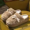 Plattform Flauschige Hausschuhe Frauen Haus Wohnungen Nette Bowknot Designer Winter Schuhe Mädchen Mode Plüsch Casual Schuhe Elegante Innen