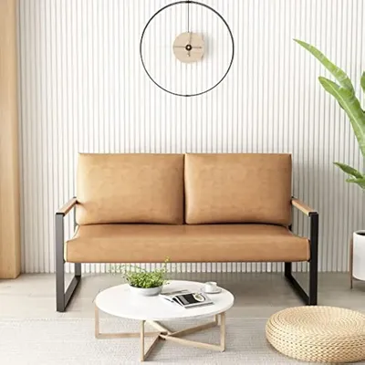 Faux Leather Sofa,Mid-Century Loveseat Sofa,2 Seat Couch,Classic Sofa Upholstered with Removable Back/Seat Cushion,Armchair/Lou