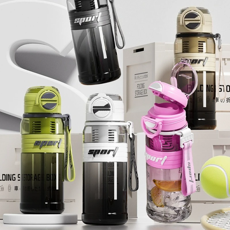 27OZ Tragbare auslaufsichere Wasserflaschen mit Strohhalm, motivierende Trink-Sportwasserflasche für Fitness, Fitnessstudio, Outdoor, Reisen, Wasserkocher Image