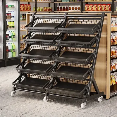 Five-layer supermarket snack shelf convenience store display rack basket fresh fruit rack fruit and vegetable mobile food rack