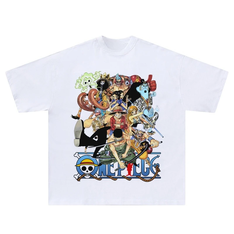 ONE PIECE ONE PIECE T-Shirt, Ruffy Animation Vintage American Small Neckline Short Sleeve Hip Hop Street Blockbuster