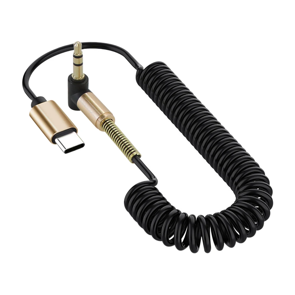 USB C auf 3,5 mm Ellenbogenfeder, einziehbares Audiokabel Typ C auf 3,5 mm Stecker auf Stecker, Aux-Lautsprecherkabel, einziehbares Autos-Stereokabel Image
