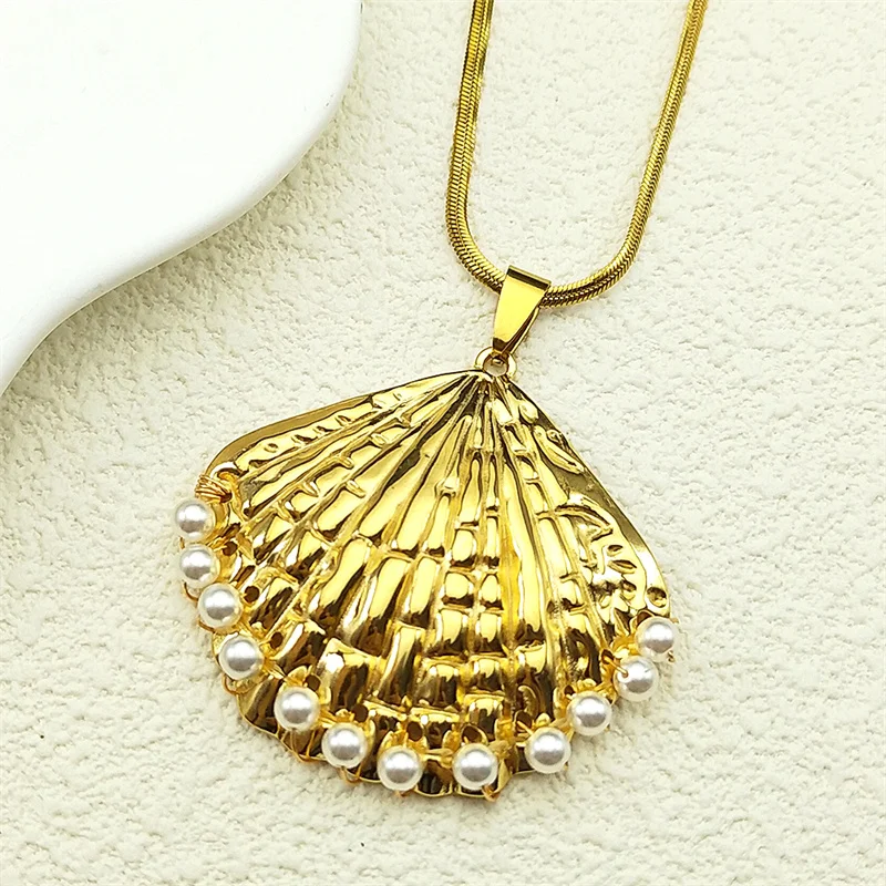 Mode Muschel Anhänger Halskette Für Frauen Mädchen Edelstahl Gold Farbe Französisch Stil Sommer Dekoration Kette Schmuck Geschenke Image