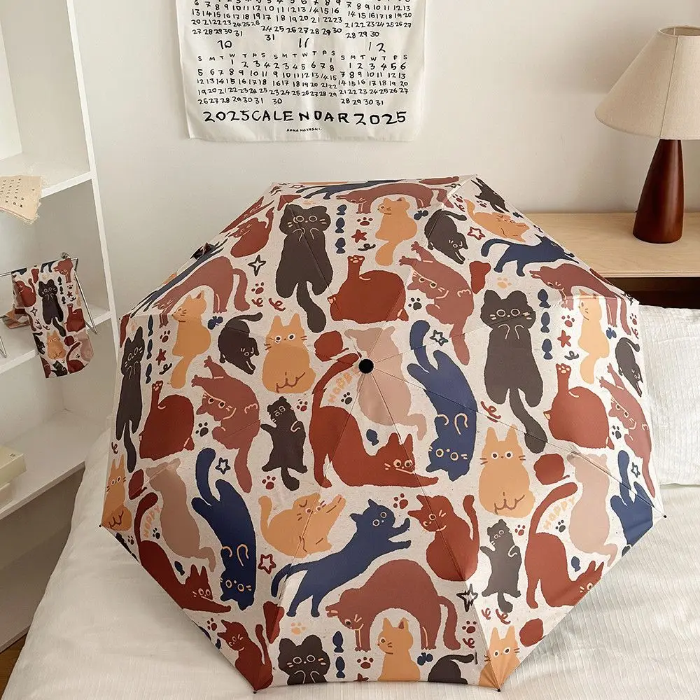 Vollautomatische Graffiti-Ins-Katze, faltbar, Sonne und Regen, Dual-Purpose-Regenschirm, Sonnenschutz, tragbar, kleiner Sonnenschirm, Student r Image