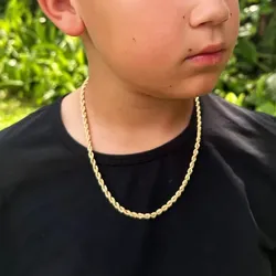 Collier étanche en acier inoxydable plaqué or 18 carats, corde torsadée, chaîne pour garçons et enfants, bijoux
