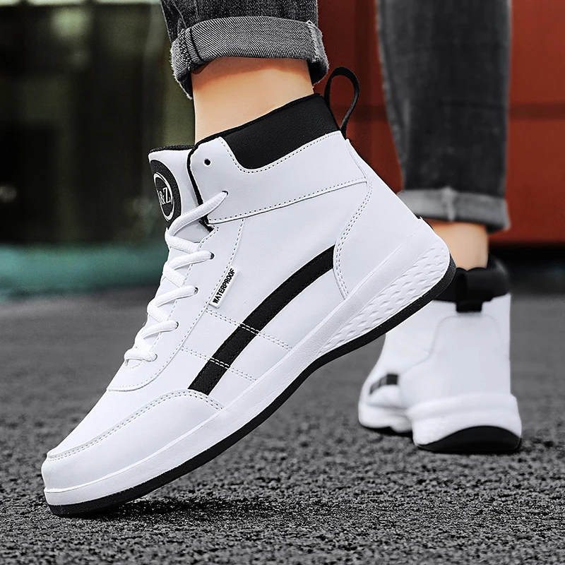 New Men Shoes Spring Autumn High Top Waterproof Walking Sneakers Leisure Male Leather Sports Shoes Non-Slip Shoes for Men