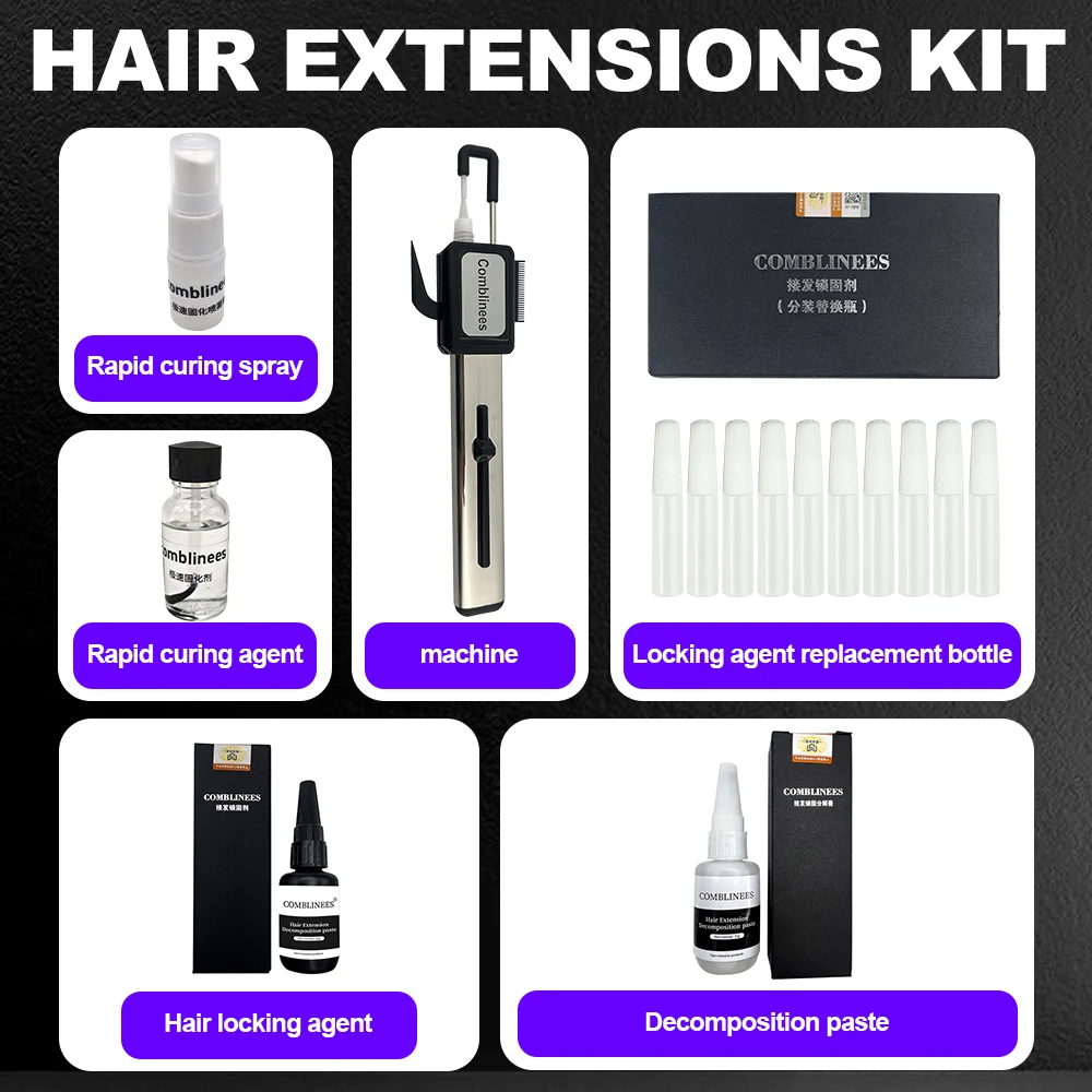 Comblinees P1-Haarverlängerungsset in Salonqualität, Eiskleber, schnelle Aushärtung, kein UV-Licht, Eisenwerkzeug, sicheres Verbindungsset Image