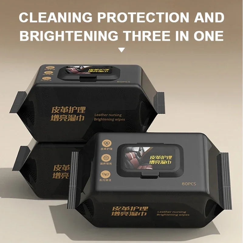 80 teile/beutel Auto Innen Reinigung Tücher Multi-funktion Auto Dashboard Sitz Leder Pflege Aufhellung Tücher Auto Waschen Pflege Image