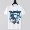 T-Shirt im Pokemon-Stil, 25, weiße Baumwolle, Anime-T-Shirt, Charizard Blue Flame, Mega Evolution, XL, Größe Gotcha Catch Em All
