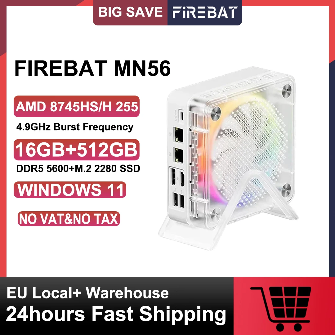 FIREBAT MN56 MINI PC AMD R7-8745HS H 255 Mini PC Farbenfroher Gamer 16GB DDR5 512GB SSD AMD Radeon ™ 780M BT5.2 WIFI6 Desktop-Computer Image