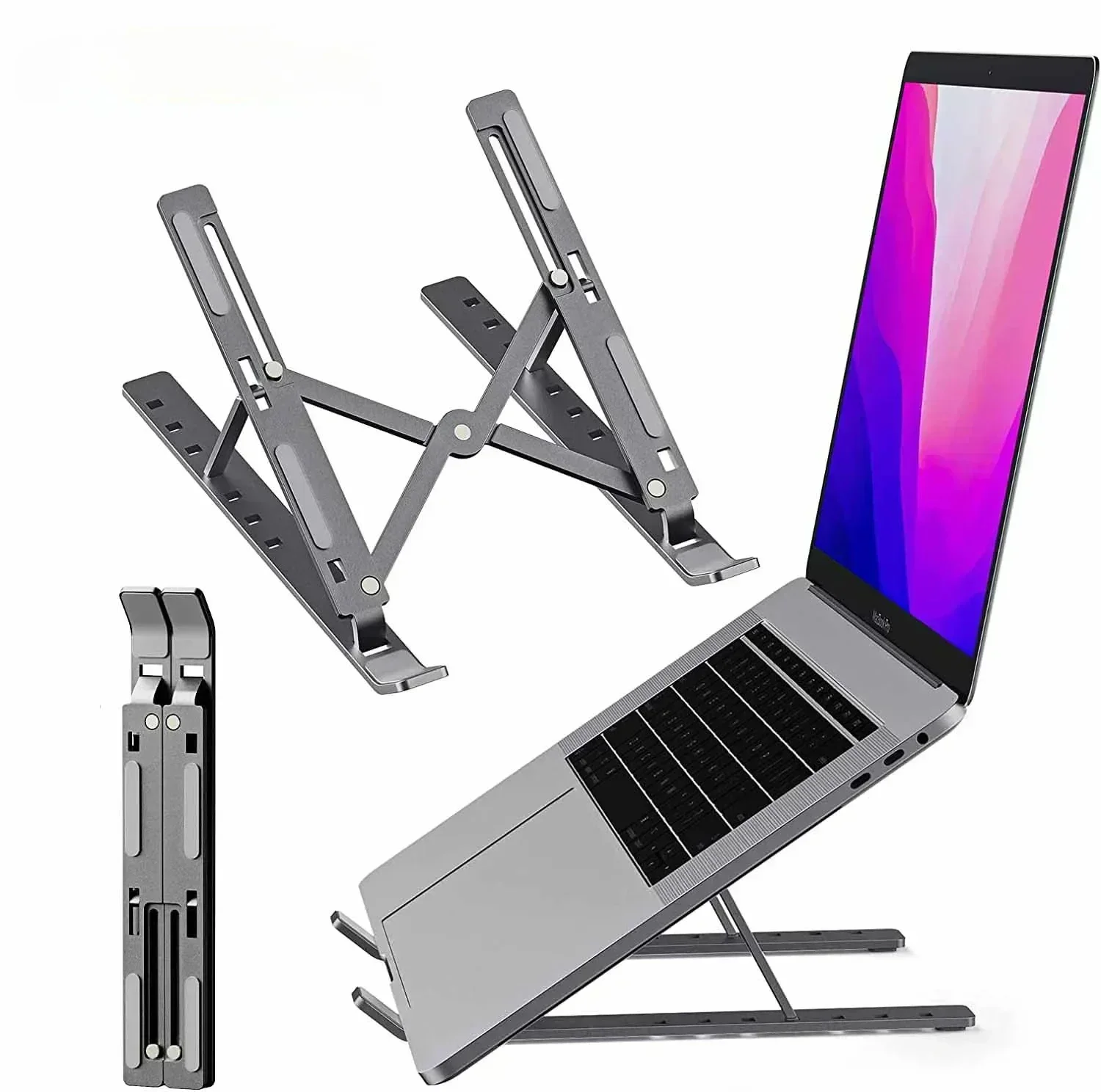 Tragbarer Laptop-Ständer, Aluminium-Notebook-Halter, faltbar, 10 bis 15,6 Zoll Laptop-Halterung für MacBook Air Pro, Xiaomi-Zubehör Image