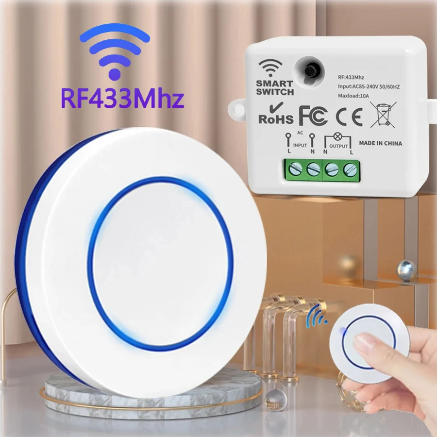 RF 433 Mhz Drahtlose Fernbedienung Schalter 10A 110 V 220 V Mini Relais Empfänger Sender für Licht Lampe LED fan Wand Licht Schalter Image