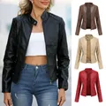Giacca in ecopelle da donna 2023 Autunno Primavera Giacca da motociclista con cerniera da donna Cappotto rosso nero Nuovo capospalla Marrone XS Viola Navy