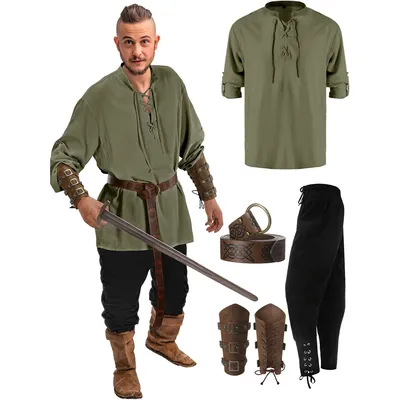 Retro mittelalter liche Renaissance Hosen Kleidung coole Bund Hemd Armschutz Piraten Karneval Männer Rollenspiel Kostüm Halloween Image
