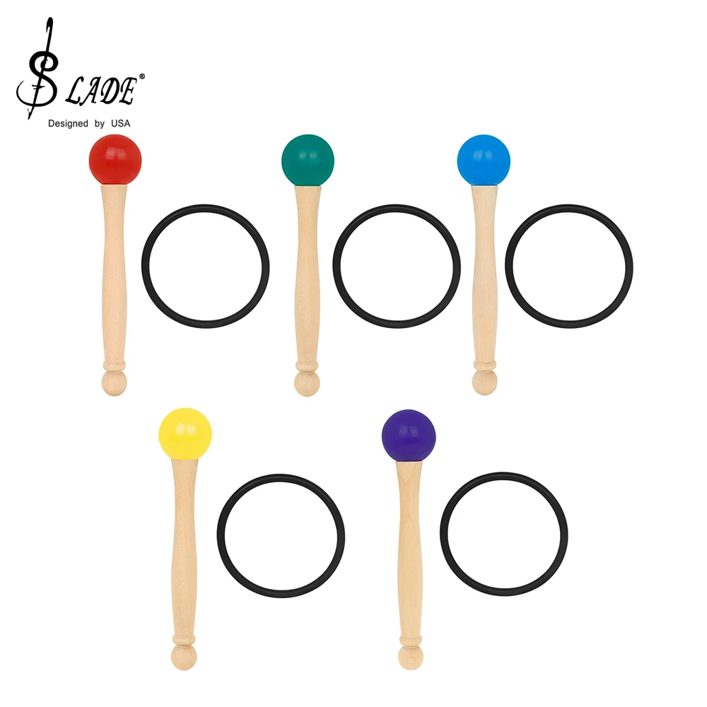 Massivholz Kristalls chale Klopf stab mit Gummiring Klangs chale Hammer Schlag instrument Zubehör rot/gelb/blau Image