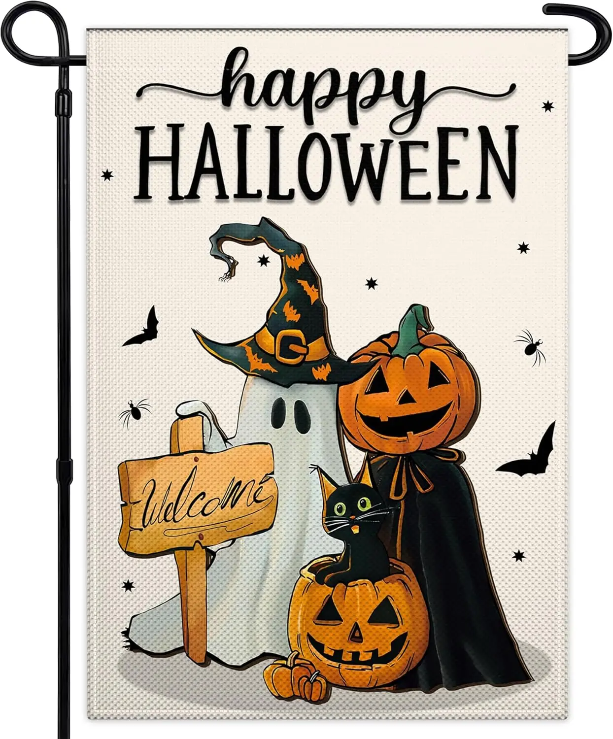 Happy Halloween Garden Flag 12x18 Double Sided Ghost Jack O Lantern Bat Garden Flag 3Ply Fabric Halloween Pumpkin Garden Fla KKL