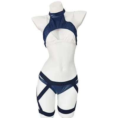 Frauen Anime japanische Mädchen Leder Kampf Outfit Uniform Cosplay Kostüm sexy Badeanzug Spiel Rollenspiel Outfits Unterwäsche Image