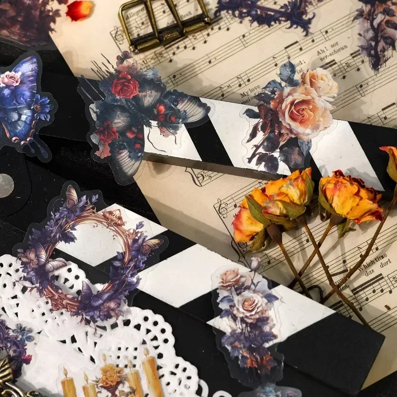 40 Blatt ausgewählte Scrapbook-Materialien, schwarze Aufkleber mit Paket, Zubehör, Papier, Geschenk, Shard, dekorative PET-Aufkleber, Anhänger, 142 x 88 mm Image