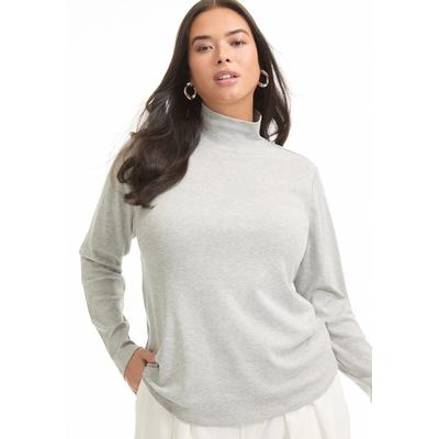 Plus Size Women's Ribbed Mock Neck Top by June+Vie in Medium Heather Grey (Size 18/20)