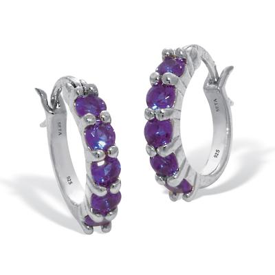 Women's Birthstone Sterling Silver Huggie Hoop Earrings by PalmBeach Jewelry in February (Size OS)