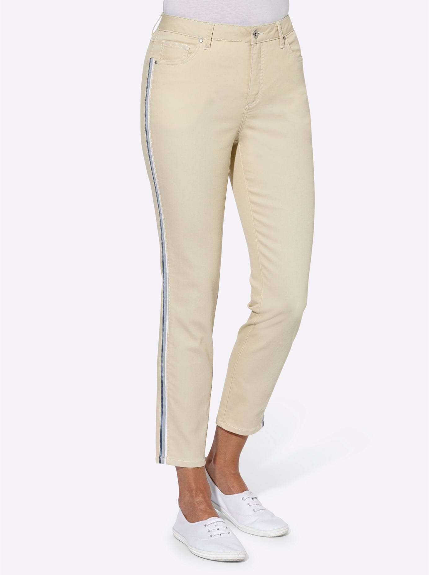 7/8-Jeans CASUAL LOOKS, Damen, Gr. 23, Kurzgrößen, beige (beige, denim), 72% Baumwolle, 25% Polyester, 3% Elasthan, unifarben, 7/8-Länge, Jeans