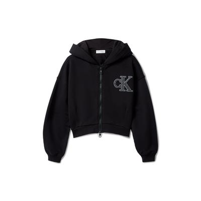 Sweatjacke CALVIN KLEIN JEANS "CK LOGO TERRY ZIP THROUGH", Mädchen, Gr. 12 (152), schwarz (ck schwarz), Sweatware, Obermaterial: 100% Baumwolle, unifarben, casual, regular fit, Rundhals, Langarm Bündchen, Sweatjacken, für Kinder bis 16 Jahre, mit... Image