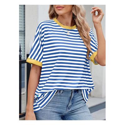 Damen gestreiftes Rundhals-Hals-T-Shirt mit halben Ärmeln Image