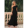 Damen One-Shoulder Rüsch Maxi-Kleid