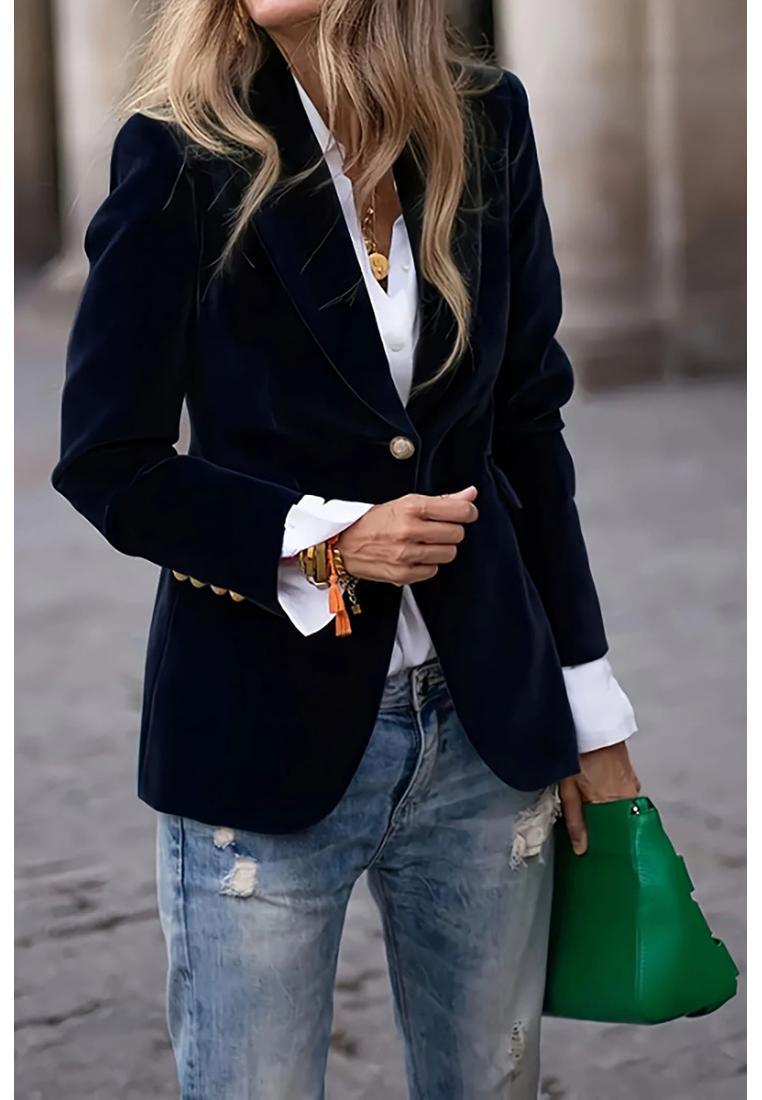Damen Ein-Knopf Reverskragen Langarm Blazer Image